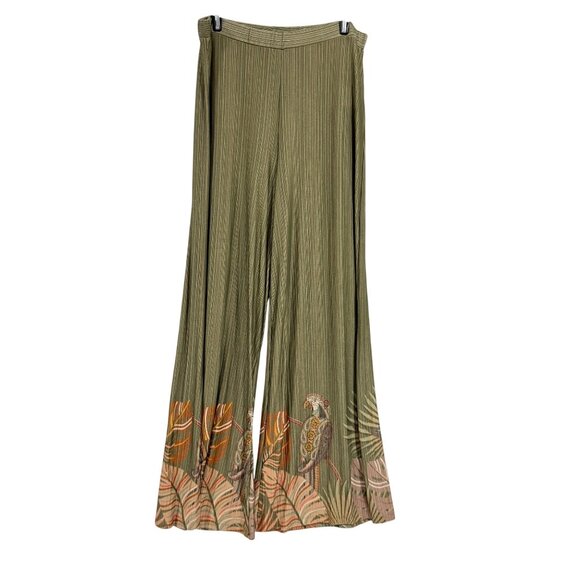 Farm Rio Guadeloupe Wide Leg Tropical Palm Parrot Print Pants Size M - Picture 1 of 9